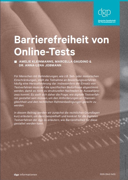 Titelblatt dgp informationen Fachbeitrag Barrierefreiheit von Online-Tests Eignungstest Einstellungstest