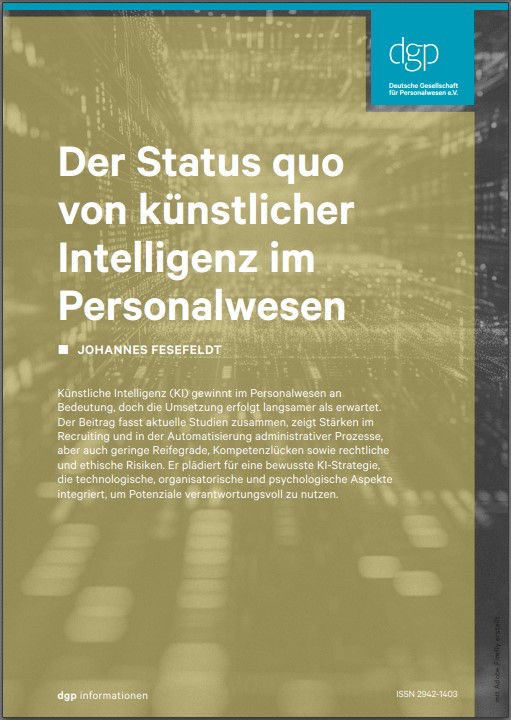 Titelbild für Künstliche Intelligenz / Fachbeitrag Status quo von KI im Personalwesen (Deutsche Gesellschaft für Personalwesen e. V.)