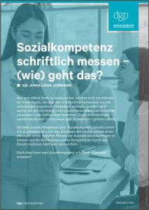 Titelblatt des Artikels: Sozialkompetenz schriftlich messen - (wie) geht das? von Dr. Anna-Lena Jobmann, Deutsche Gesellschaft für Personalwesen e. V. (dgp)
